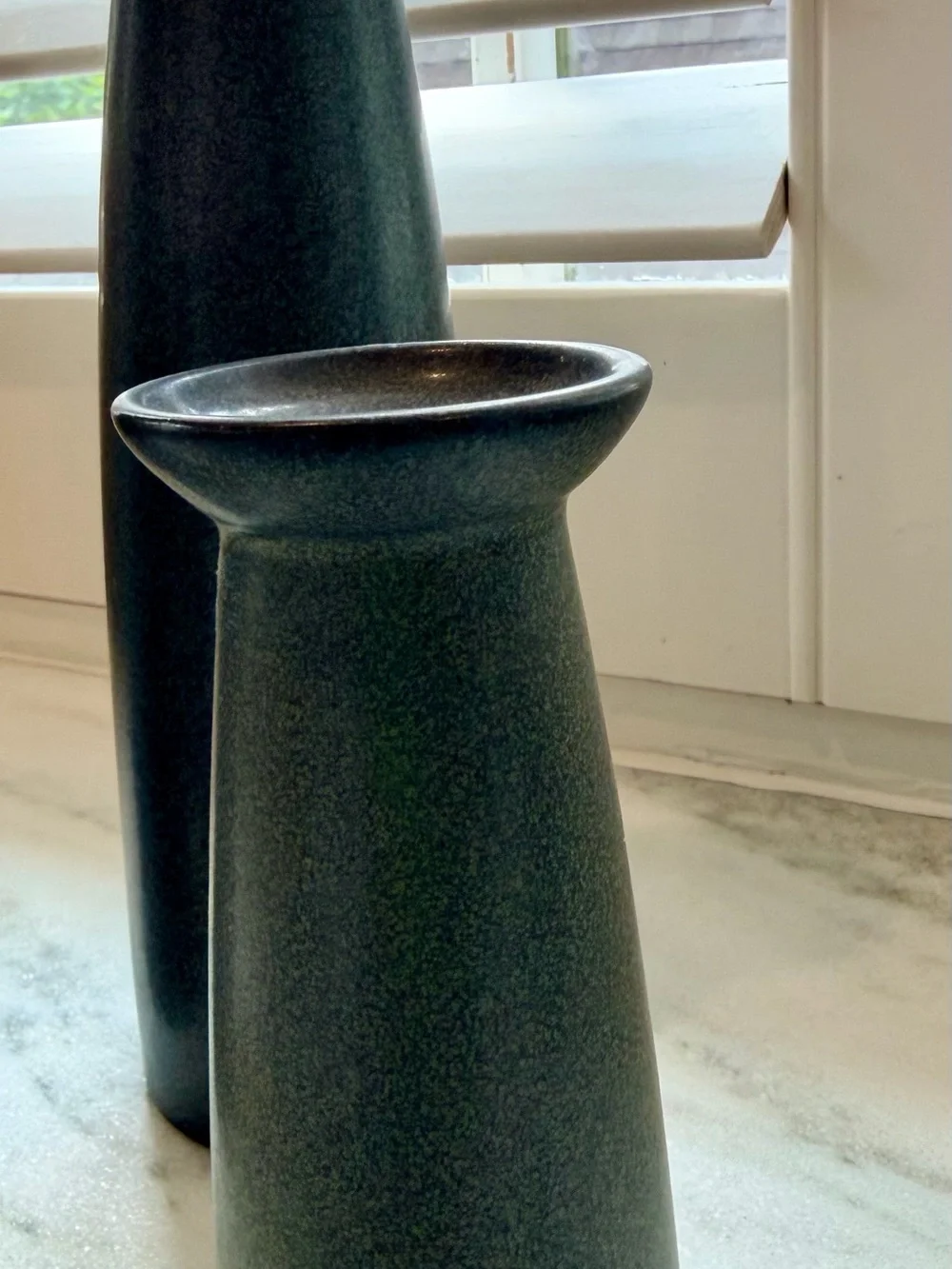Crate&Barrel Sleek Dark Gray Ceramic Taper Candle Holder Trio